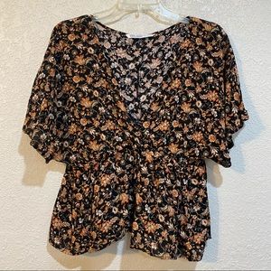 Zara Floral Peplum Blouse Crop Top Ruffle